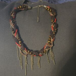 Elegant Gold and Red Beaded Necklace